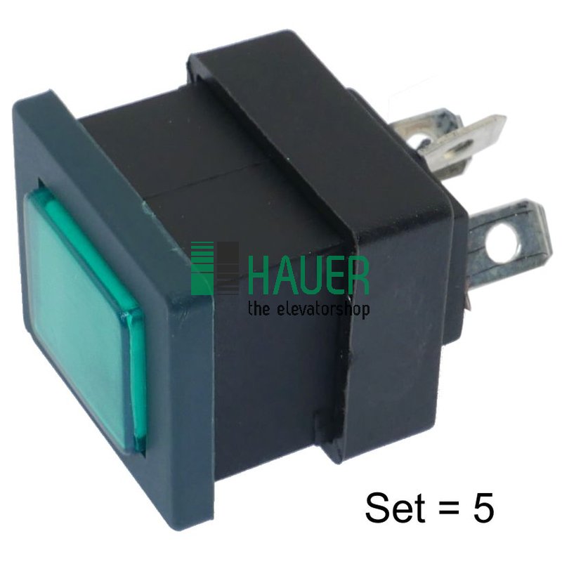 Pulsador, LED verde, Set=5