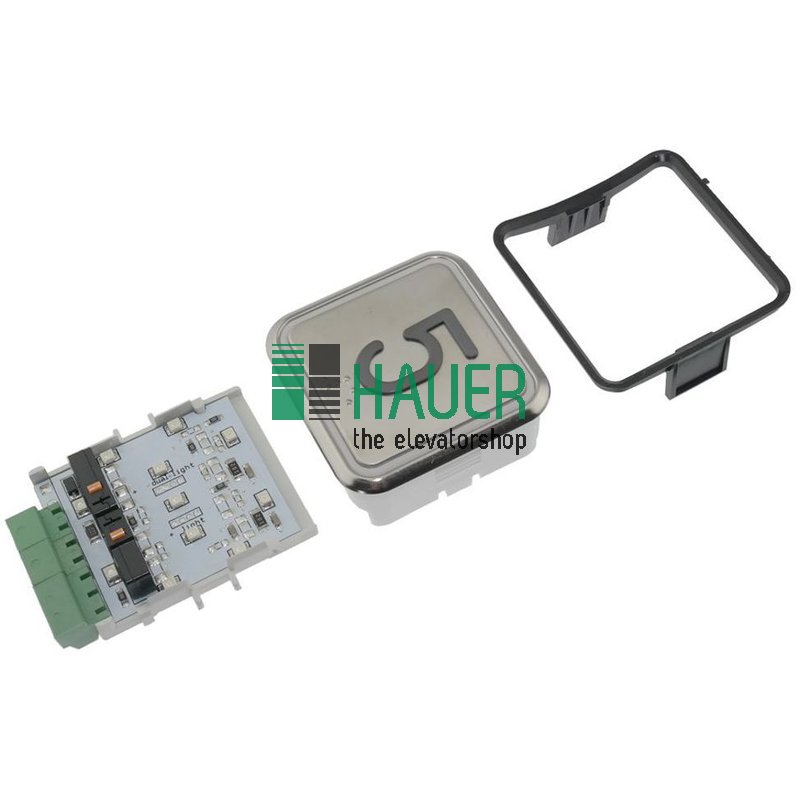 DMG, botón B7, placa V2A, 2 contactos, 24V, rojo, braille, 5