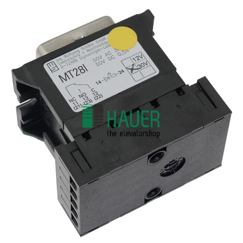MT28 M, TS1, 30V giallo, 1 contatto in scambio, V2A vuoto, inciso, 3