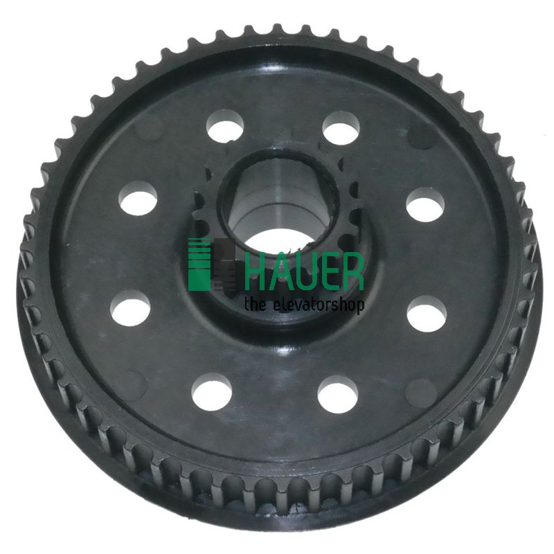 Toothed reduction pulley wheel without key slot
