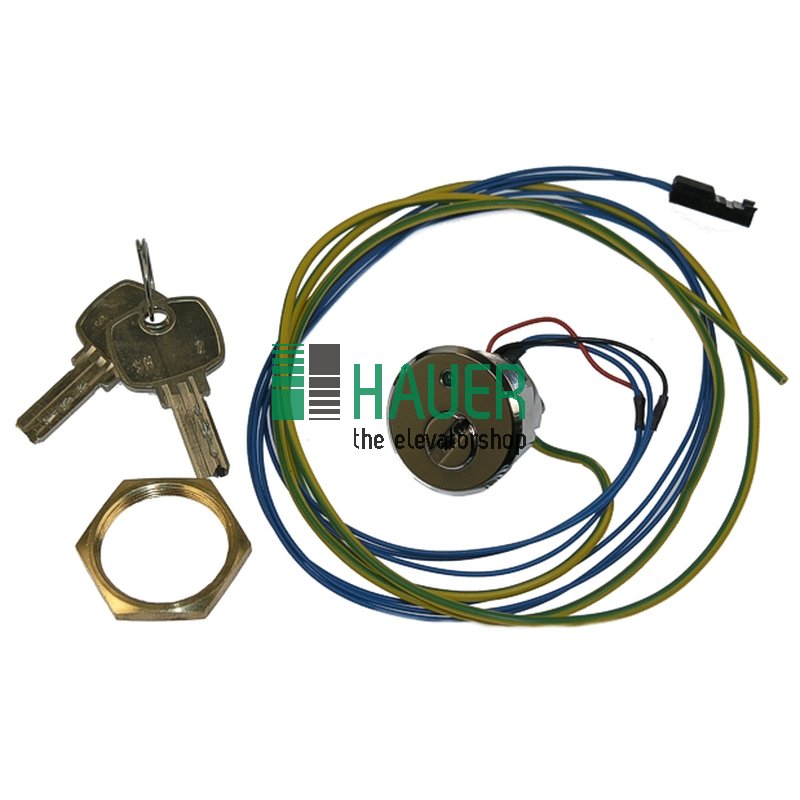 Key switch LED green, locking SH2, 24V, chrome