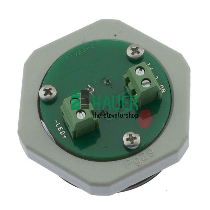 Push button AT33V, LED red, 24V, vandalproof, clamp conn., tactile, 9